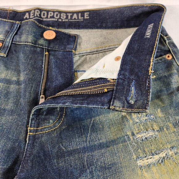 Aeropostale Slim Straight Leg Distressed Jeans Size 30 x 30 Blue 5-Pocket Mens - Picture 9 of 14